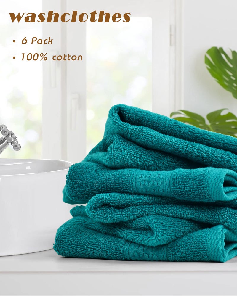 كلين بير Cleanbear Wash Cloths - مناشف فيروزية للوجه والجسم - منشفة فائقة النعومة للبشرة الحساسة - 6 عبوات 13 × 13 بوصة - Image 2